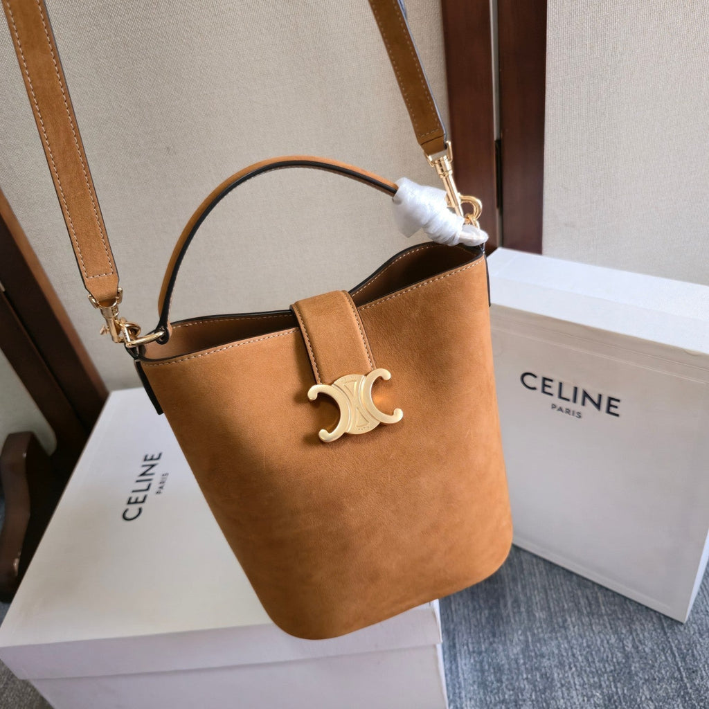 CELINE 25S LOUISE BAG 19MM IN BROWN SUEDE GOLD HARDWARE