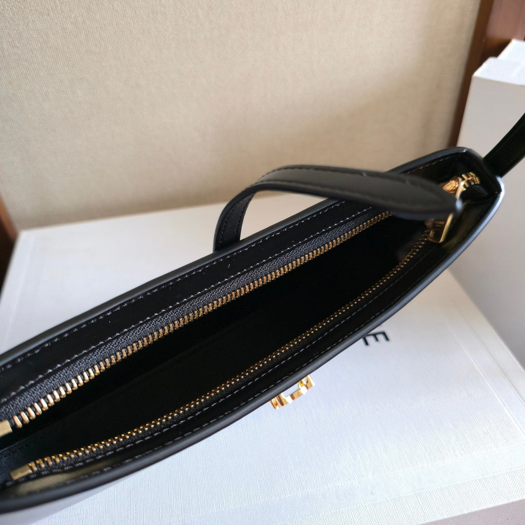 CELINE 25S TINA SHOULDER BAG 25MM IN BLACK CALFSKIN GOLD HARDWARE
