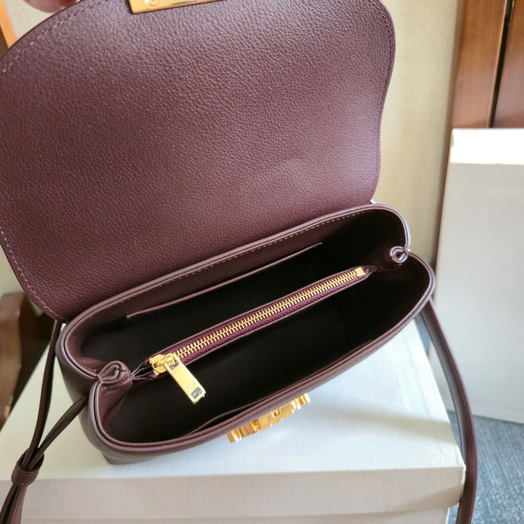 CELINE 25S NINO BAG 20MM IN SYRAH RED GRAINED CALFSKIN GOLD HARDWARE