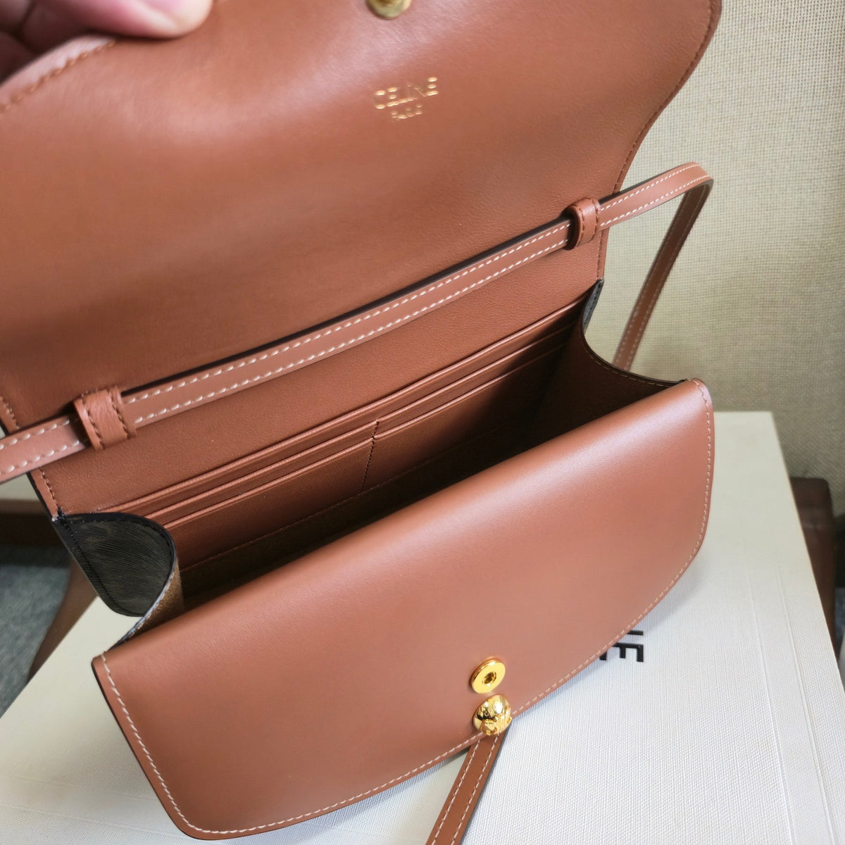 CELINE 25S DUO WALLET ON STRAP 20MM IN TRIOMPHE CANVAS AND CALFSKIN