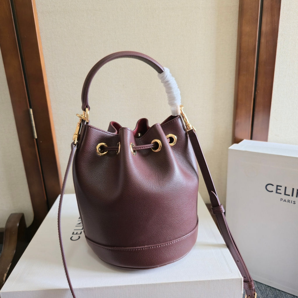 CELINE 25S CLARA BAG 19 IN SYRAH RED CALFSKIN GOLD HARDWARE