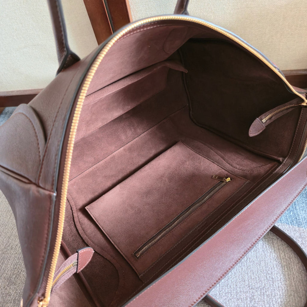 CELINE 25S MEDIUM SMILING NEW LUGGAGE 36MM IN SYRAH RED SUPPLE SHINY LAMBSKIN