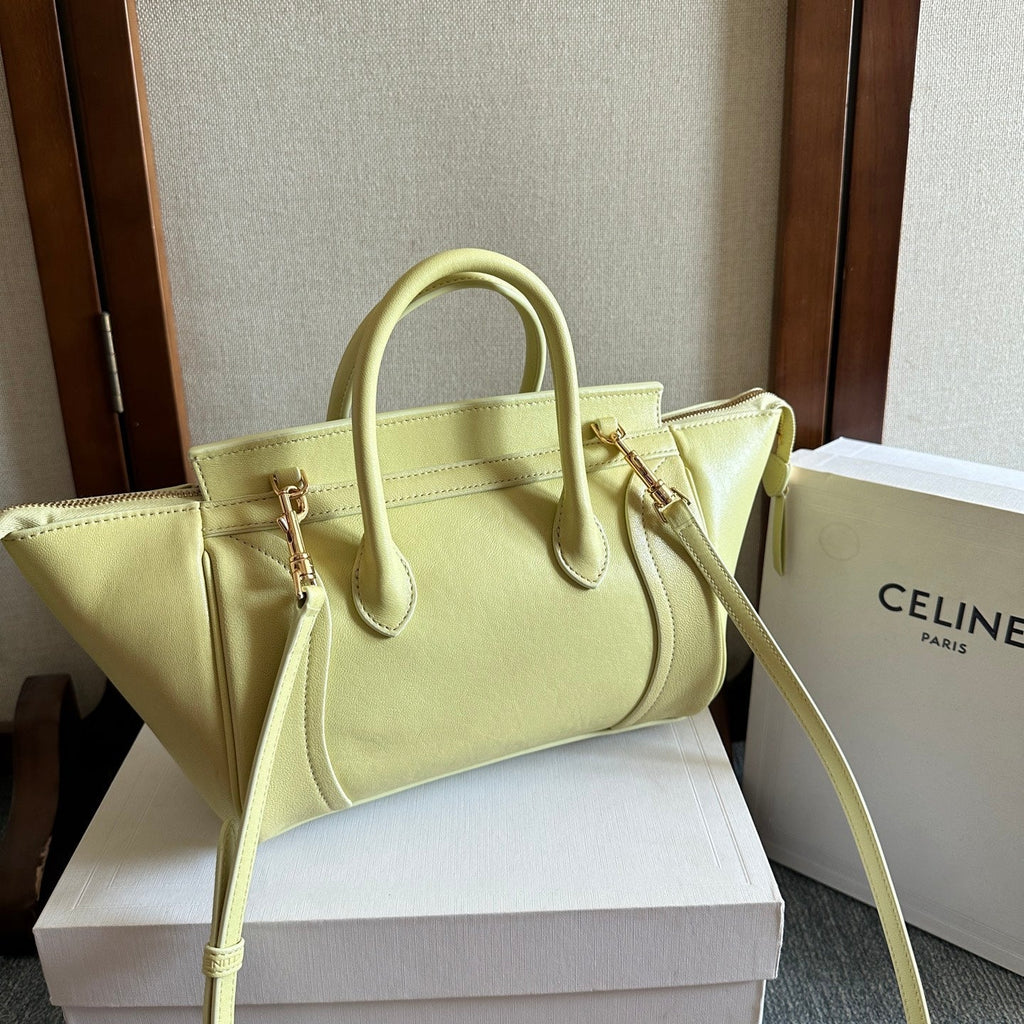 CELINE 25S NEW LUGGAGE 36MM IN PASTEL YELLOW CALFSKIN GOLD HARDWARE