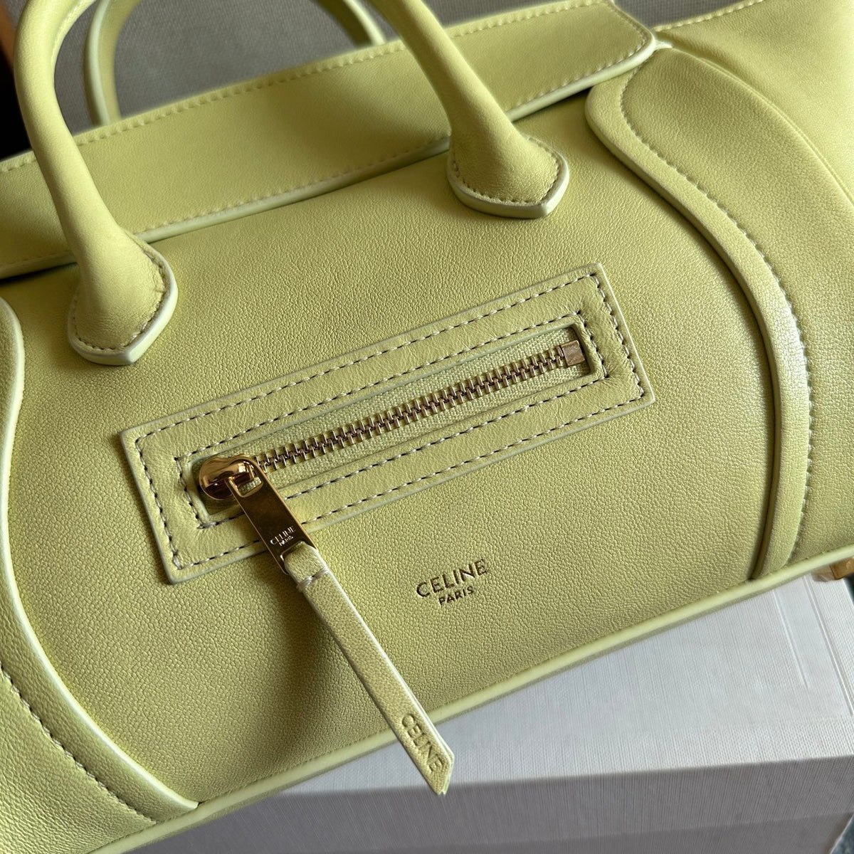 CELINE 25S NEW LUGGAGE 36MM IN PASTEL YELLOW CALFSKIN GOLD HARDWARE