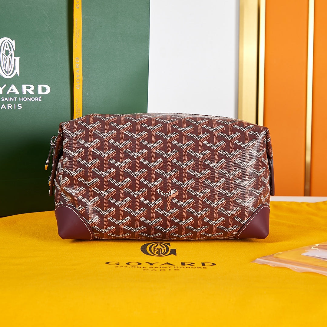BOWLING TOILETRY BAG 24 IN BURGUNDY RED GOYARDINE CANVAS AND CALFSKIN