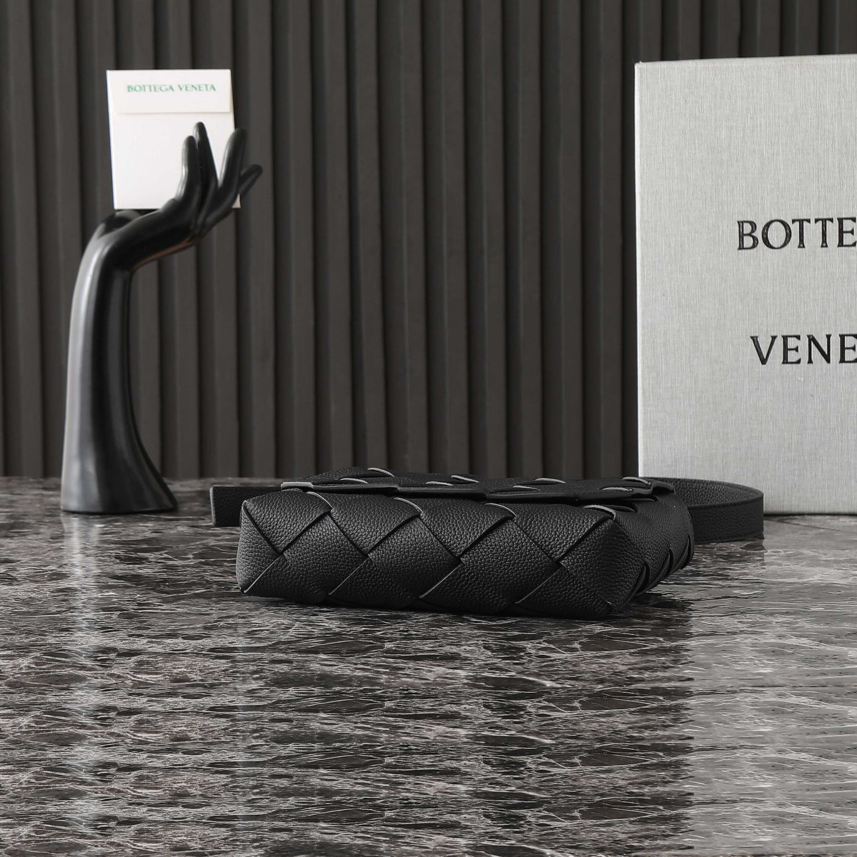BOTTEGA VENETA 25S DIAGO 22 IN BLACK CALFSKIN SILVER HARDWARE