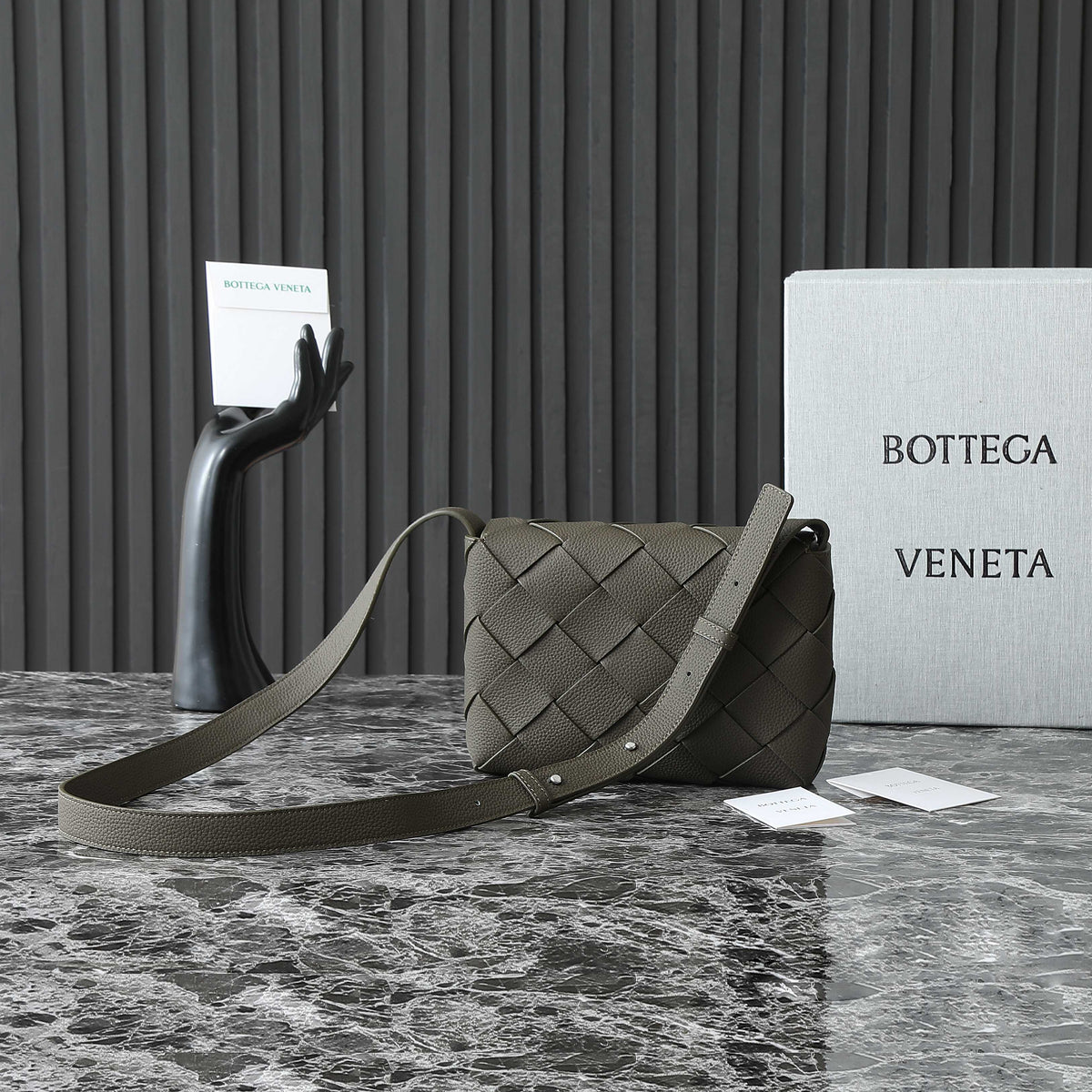 BOTTEGA VENETA 25S DIAGO 22 IN DARK OLIVE CALFSKIN SILVER HARDWARE