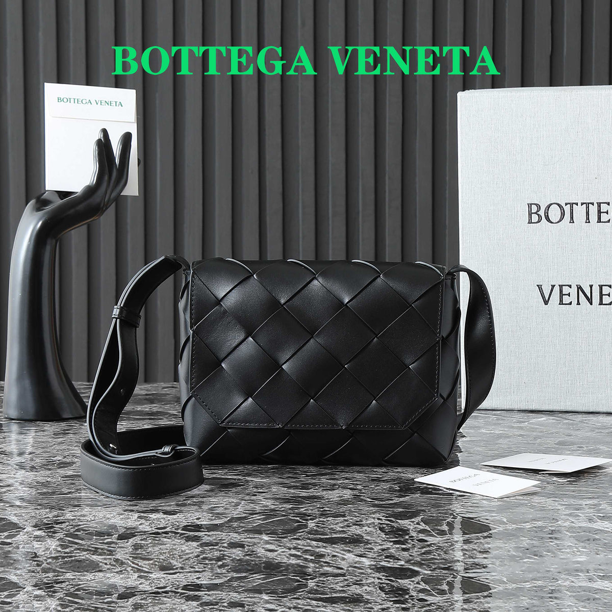 BOTTEGA VENETA 25S DIAGO 22 IN BLACK CALFSKIN PATENT SILVER HARDWARE
