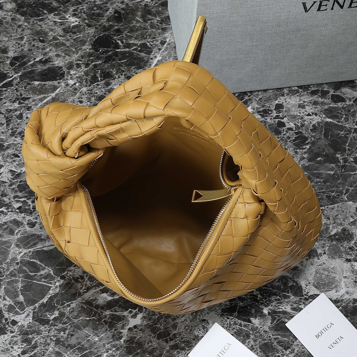 BOTTEGA VENETA 25S MINI JODIE 36 IN WARM BRONZE CALFSKIN GOLD HARDWARE
