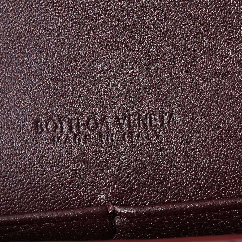 BOTTEGA VENETA 25S ANDIAMO POUCH 19 IN DEEP MAROON CALFSKIN GOLD HARDWARE