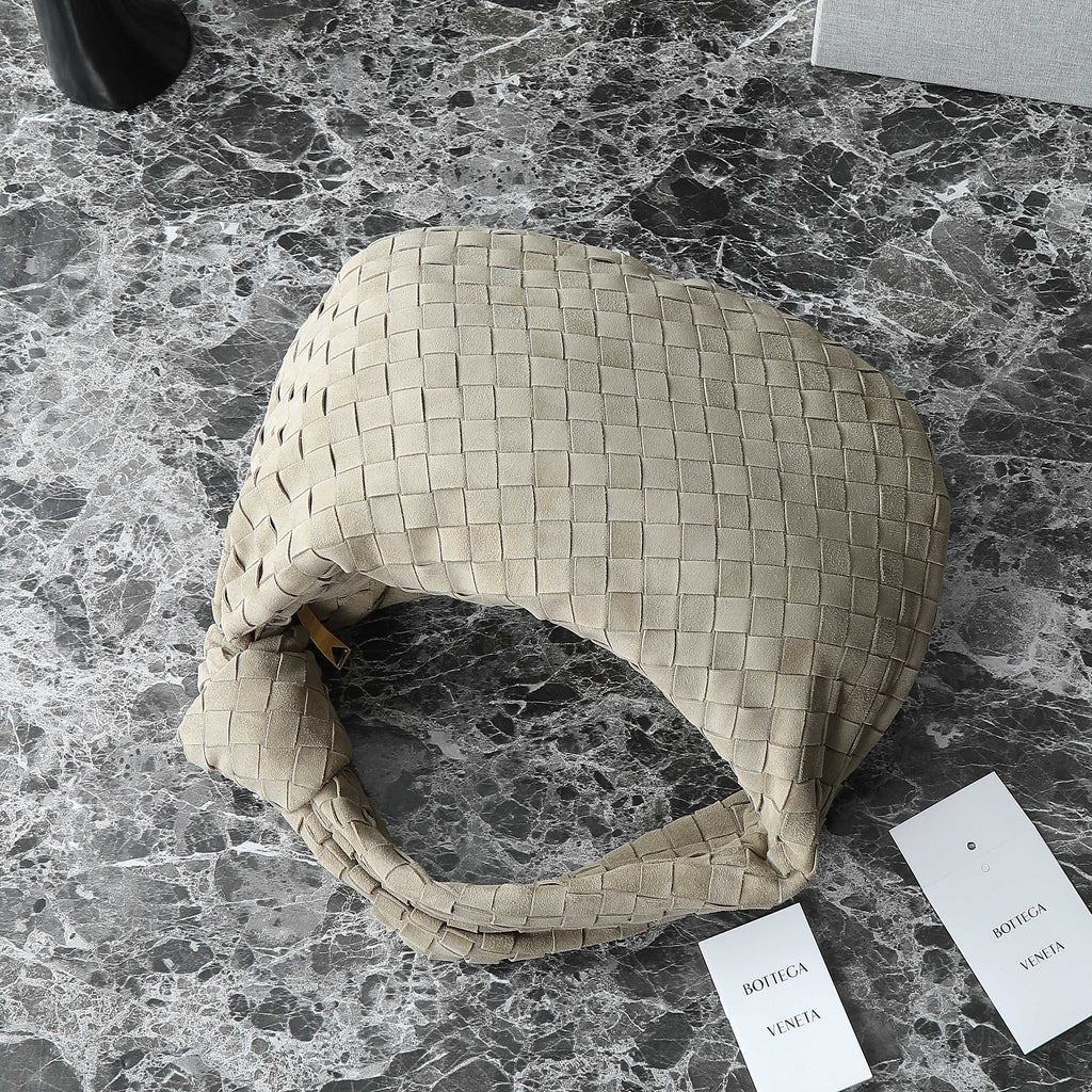 BOTTEGA VENETA 25S SMALL JODIE 36 IN MUTED TAUPE SUEDE GOLD HARDWARE