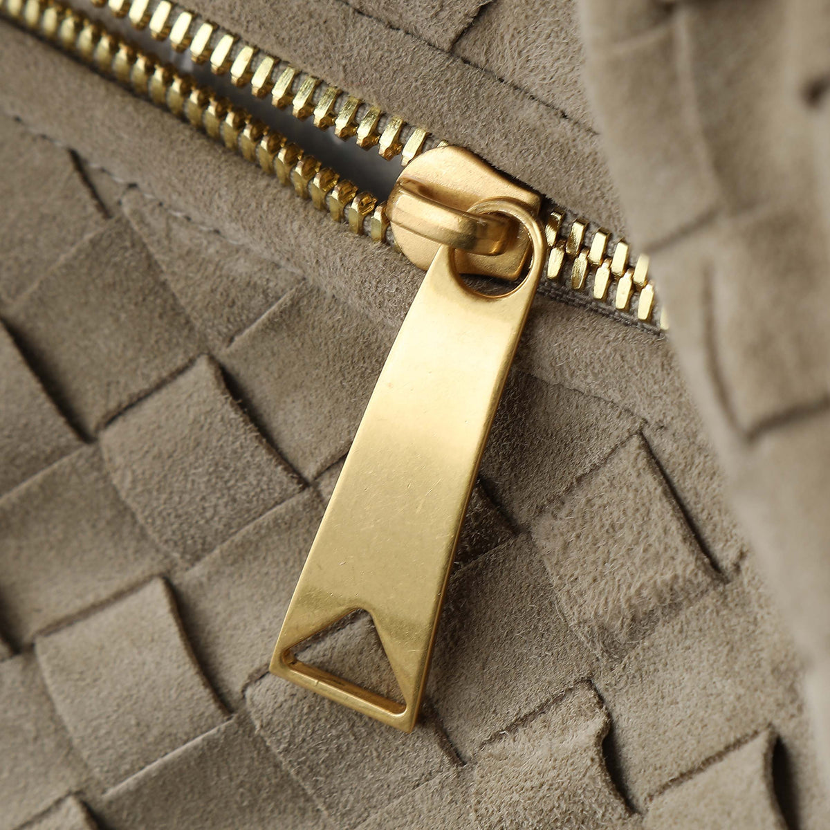 BOTTEGA VENETA 25S SMALL JODIE 36 IN MUTED TAUPE SUEDE GOLD HARDWARE