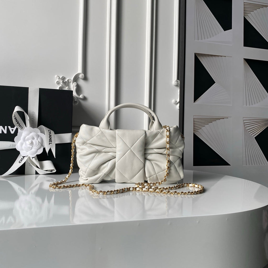 CHANEL 25S  MINI BOW BAG 26 IN CREAM WHITE LAMBSKIN WITH GOLD HARDWARE