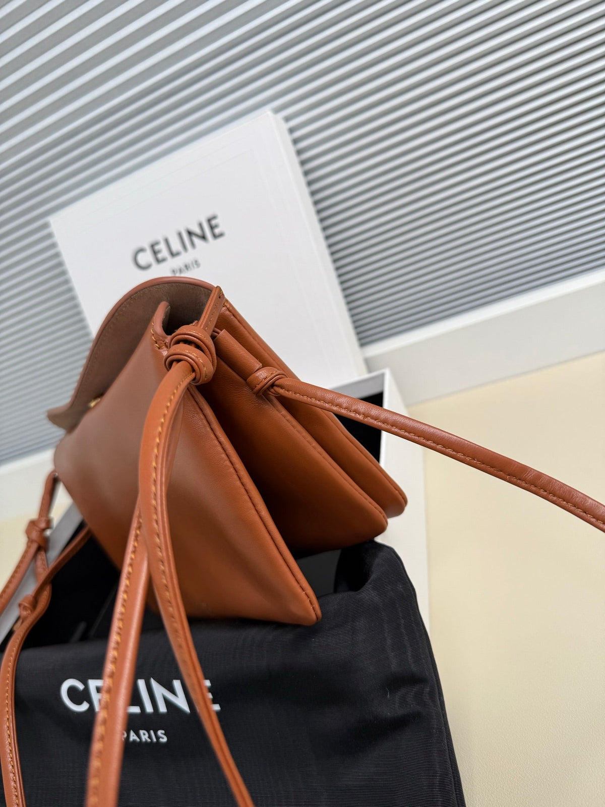 CELINE 25S TRIO FLAP 22MM IN BURNT ORANGE SMOOTH LAMBSKIN GOLD HARDWARE