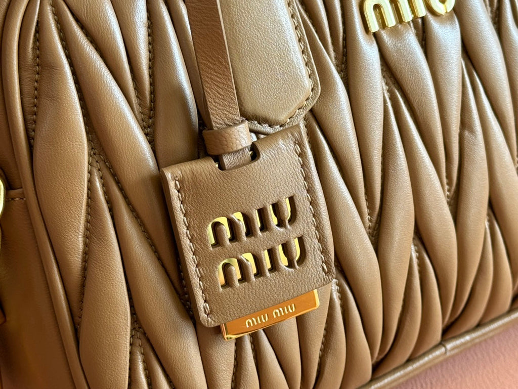 ARCADIE MATELASSÉ BAG 24 IN BROWN LAMBSKIN GOLD HARDWARE