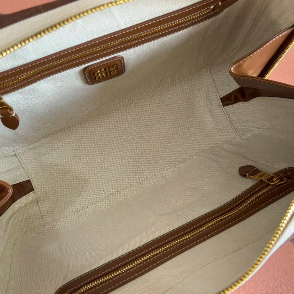 BEAU BAG 34 DENIM BEAU WITH BROWN STRIPES IN CANVAS AND CALFSKIN