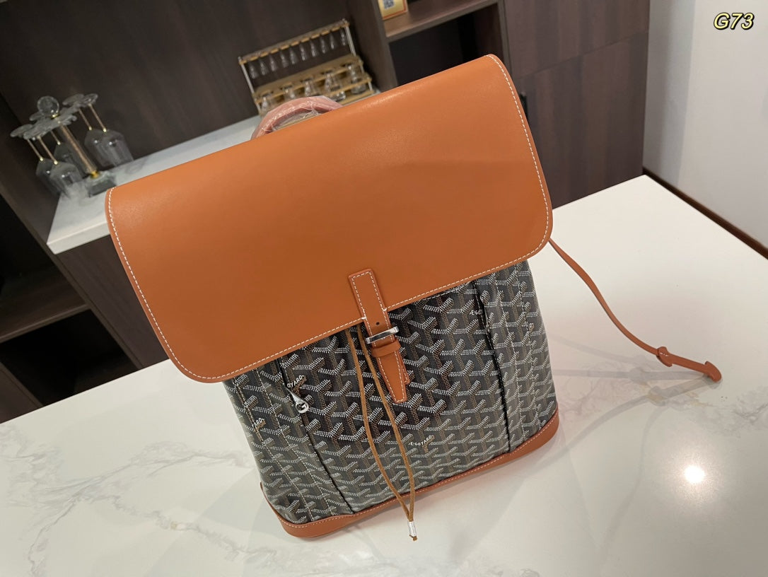 ALPIN BACKPACK 37 IN BROWN LAMBSKIN AND GOYARDINE CANVAS