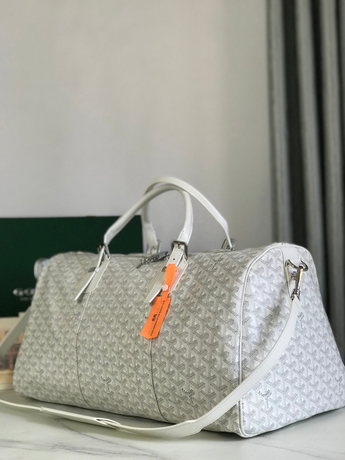 BOSTON 50 BAG IN WHITE GOYARDINE CANVAS AND CALFSKIN TRIM