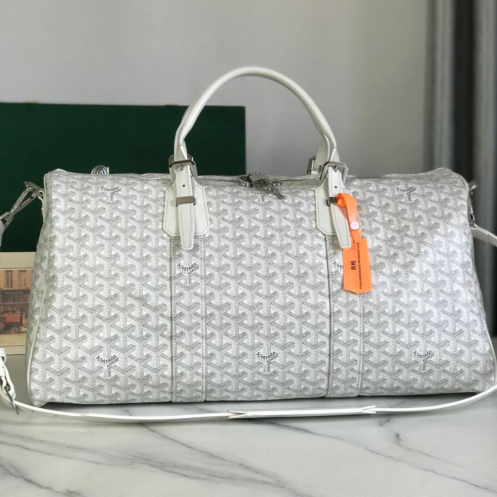 BOSTON 50 BAG IN WHITE GOYARDINE CANVAS AND CALFSKIN TRIM