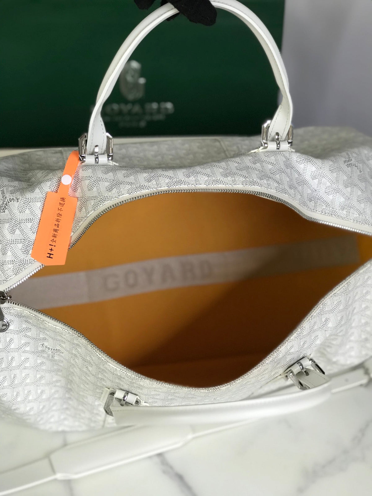 BOSTON 50 BAG IN WHITE GOYARDINE CANVAS AND CALFSKIN TRIM