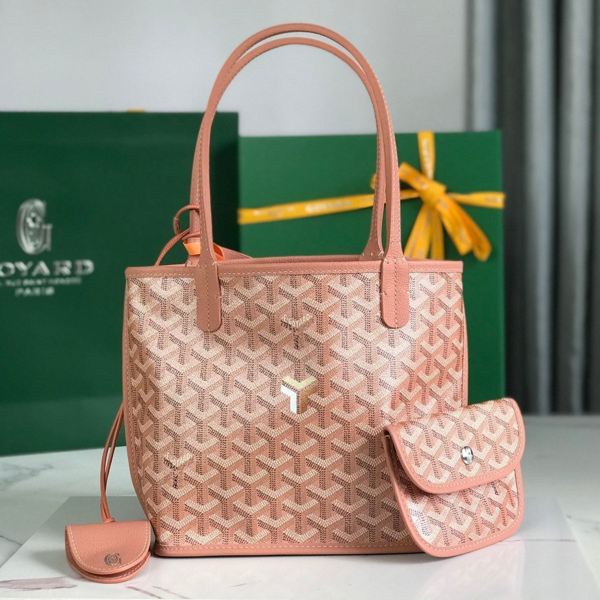 ANJOU MINI BAG 20 IN MANHATTAN PINK  CALFSKIN AND GOYARDINE CANVAS