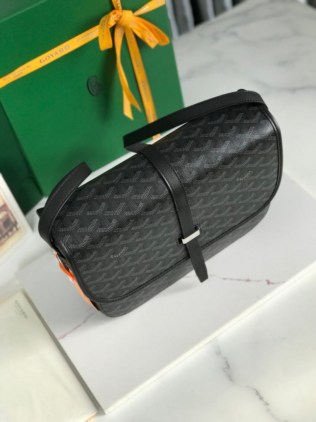 BELVEDERE MM BAG 28 IN BLACK GOYARDINE CANVAS AND CALFSKIN