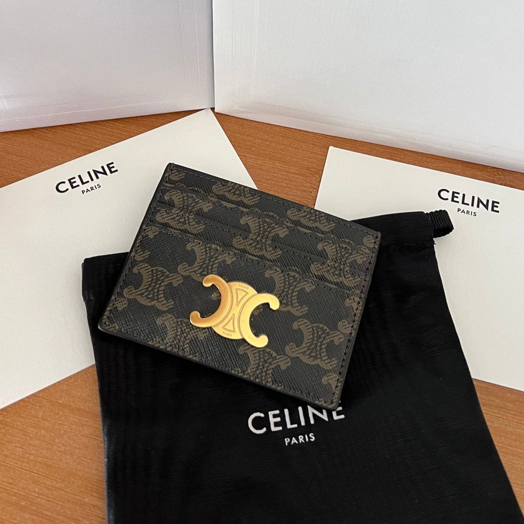 CELINE 25S CARD HOLDER WITH TRIOMPHE LOGO PRINT 11 IN BROWN TRIOPMHE CALFSKIN