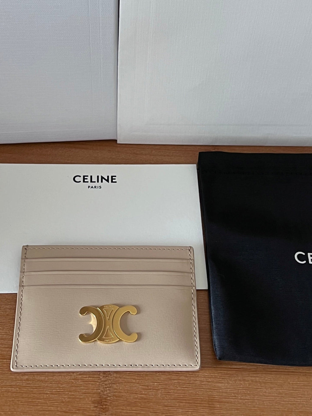 CELINE 25S CARD HOLDER WITH TRIOMPHE LOGO 11 IN NUDE CALFSKIN
