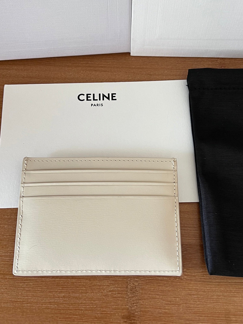 CELINE 25S CARD HOLDER WITH TRIOMPHE LOGO 11 IN IVORY CALFSKIN