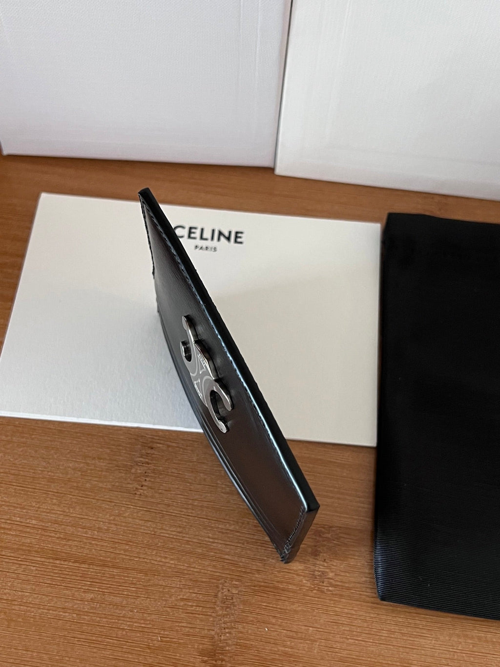 CELINE 25S CARD HOLDER WITH TRIOMPHE LOGO 11 IN BLACK GLOSSY CALFSKIN