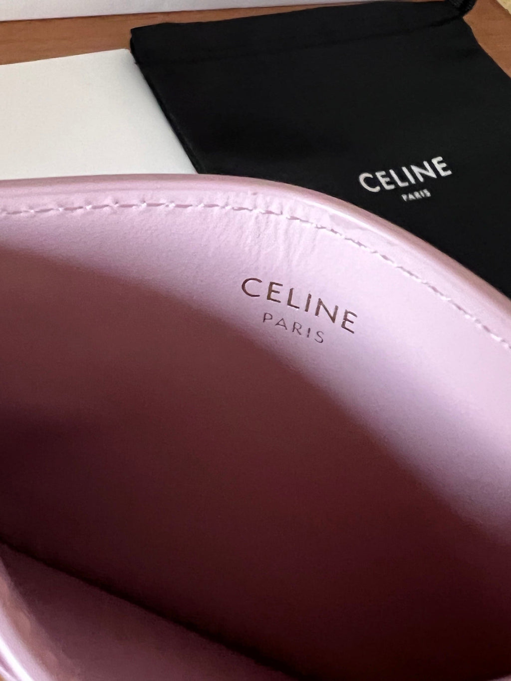 CELINE 25S CARD HOLDER WITH TRIOMPHE LOGO 11 IN PINK GLOSSY CALFSKIN