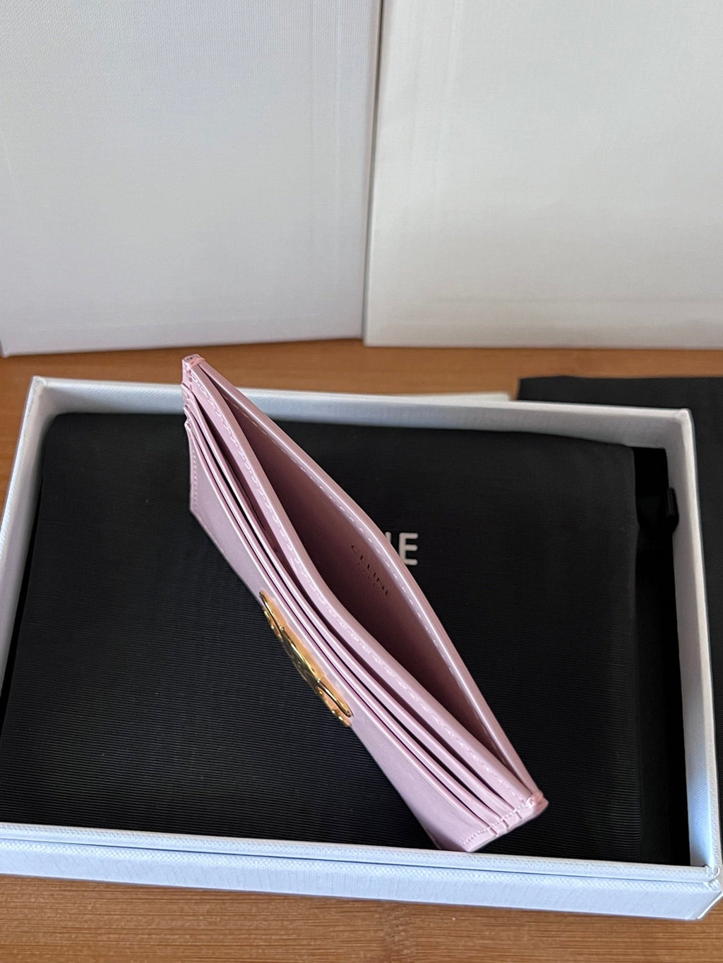 CELINE 25S CARD HOLDER WITH TRIOMPHE LOGO 11 IN PINK GLOSSY CALFSKIN