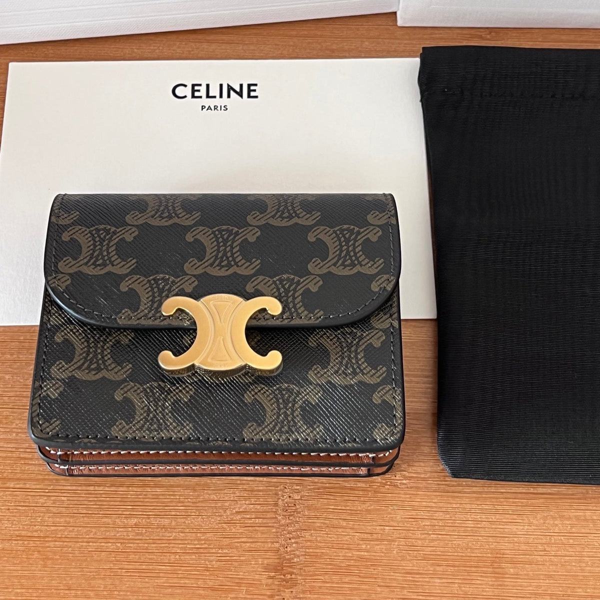 CELINE 25S BUSINESS CARD HOLDER 10 IN TRIOPMHE CANVAS AND CALFSKIN