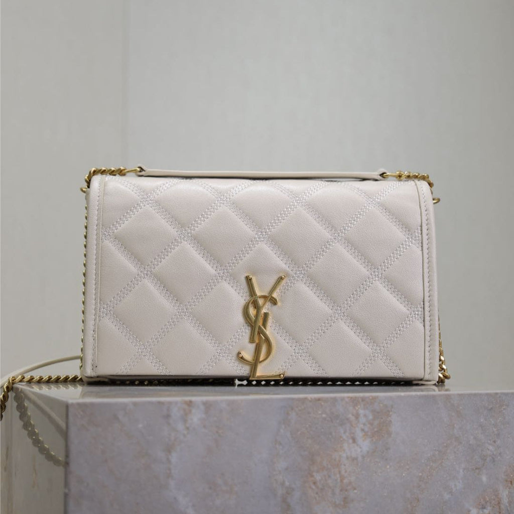 BECKY 22 IN WHITE QUILTED LAMBSKIN GOLD HARDWARE