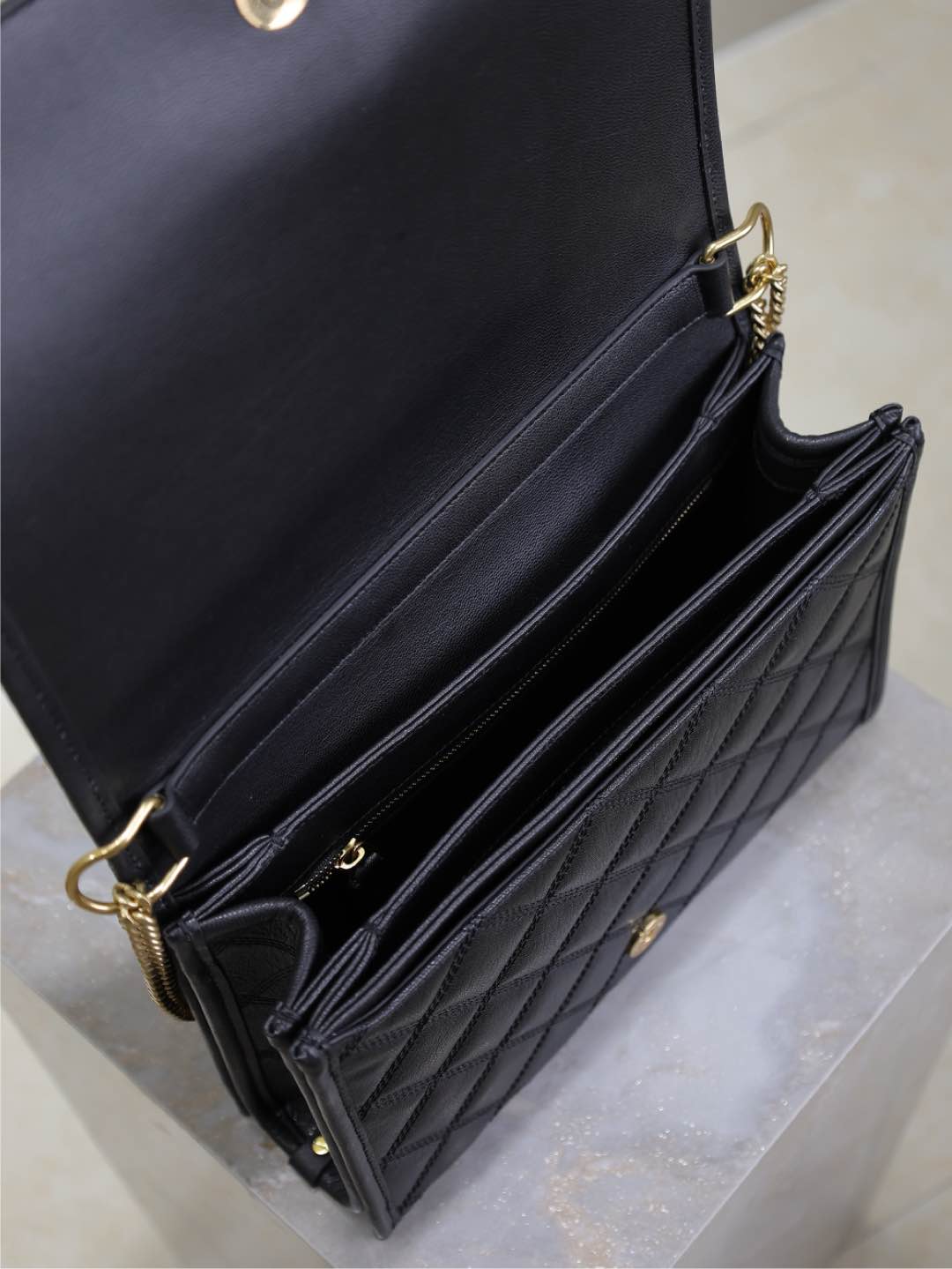 BECKY 26 IN BLACK QUILTED LAMBSKIN GOLD HARDWARE